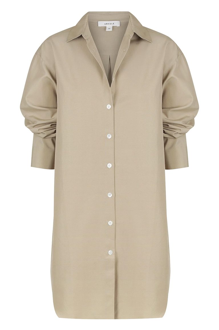 aryele the label lara shirt dress tan