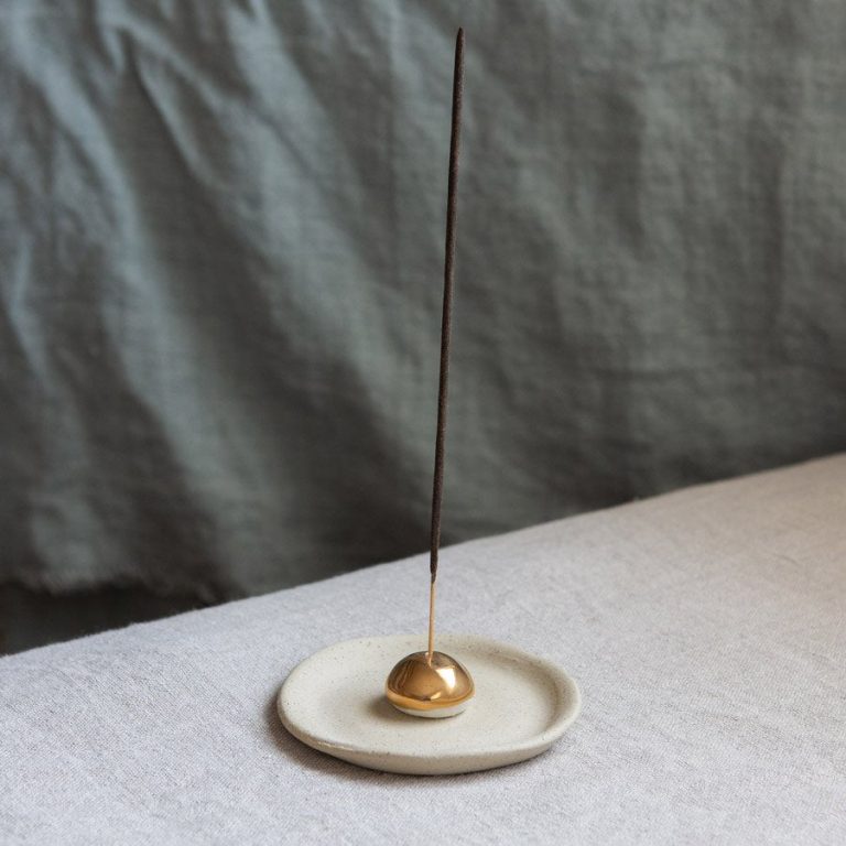 kim wallace ceramic incense holder with gold bead lustre