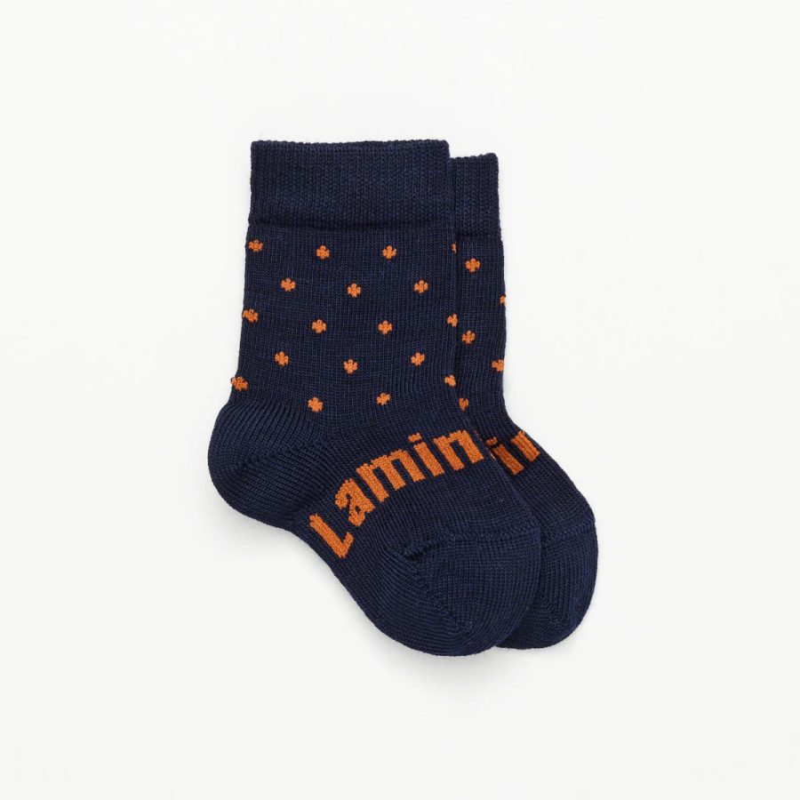 lamington benny baby merino wool crew socks navy orange