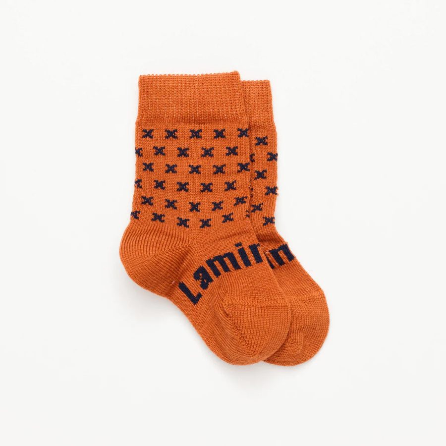 lamington harvest baby merino wool crew socks orange navy