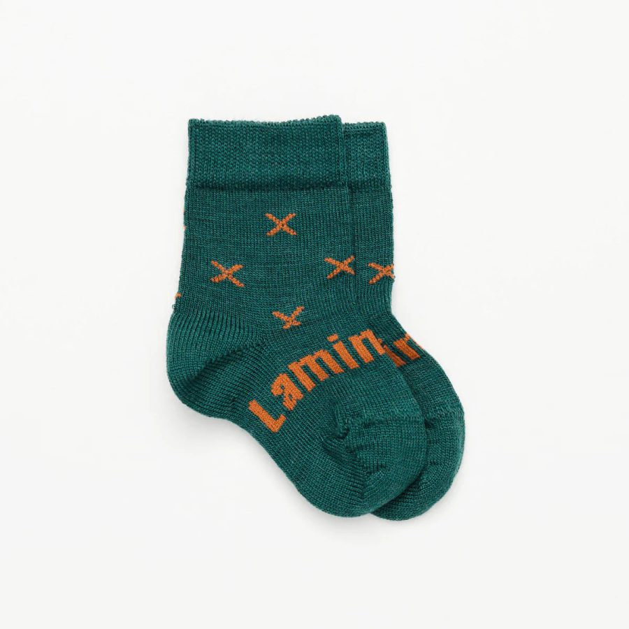 lamington wanaka baby merino wool crew socks green orange